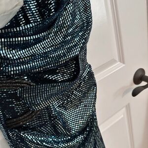 Theia Strapless Dress in Blue and Silver